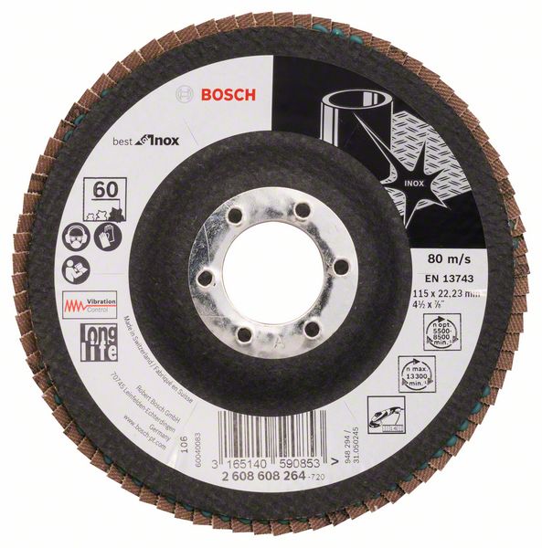 Bosch Vejárovitý brúsny kotúč X581, Best for Inox 115 mm, 22,23 mm, 60 1ks 2608608264