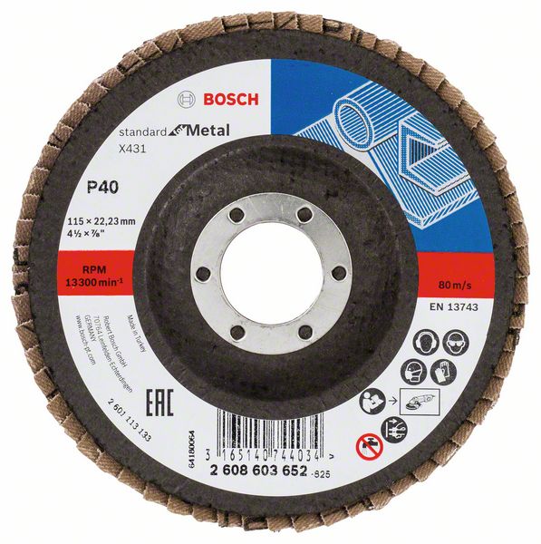 Bosch Vejárovitý brúsny kotúč X431, Standard for Metal 115 mm, 22,23 mm, 40 1ks 2608603652