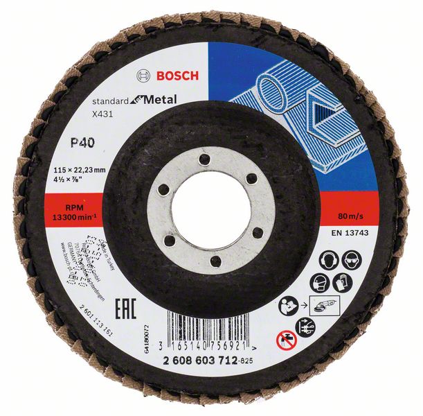 Bosch Vejárovitý brúsny kotúč X431, Standard for Metal 115 mm, 22,23 mm, 40 1ks 2608603712