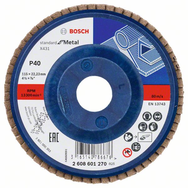 Bosch Vejárovitý brúsny kotúč X431, Standard for Metal 115 mm, 22,23 mm, 40 1ks 2608601270