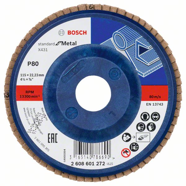 Bosch Vejárovitý brúsny kotúč X431, Standard for Metal 115 mm, 22,23 mm, 80 1ks 2608601272