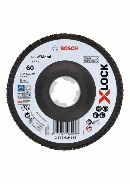 Lamelový brúsny kotúč s prelisom Bosch X-LOCK Best for Metal X571 115 mm, G 60 1 ks  2608619198
