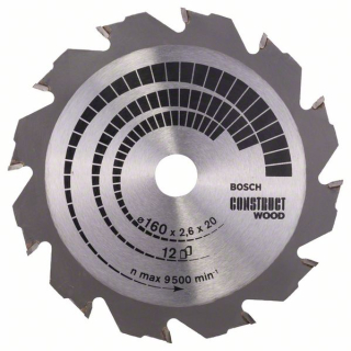 Bosch Pílový kotúč Construct Wood 160 x 20/16 x 2,6 mm; 12 1ks 2608640630