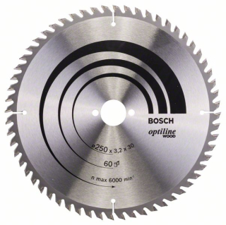 Bosch Pílový kotúč Optiline Wood 250 x 30 x 3,2 mm, 60 1ks 2608640729