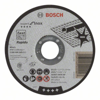 Bosch Rovný rezací kotúč Expert for Inox - Rapido AS 60 T INOX BF, 115 mm, 1,0 mm 1ks 2608600545