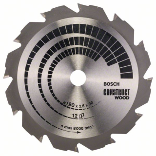 Bosch Pílový kotúč Construct Wood 190 x 20/16 x 2,6 mm; 12 1ks 2608641201