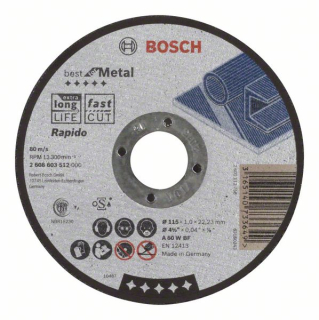 Bosch Rovný rezací kotúč Best for Metal - Rapido A 60 W BF, 115 mm, 1,0 mm 1ks 2608603512